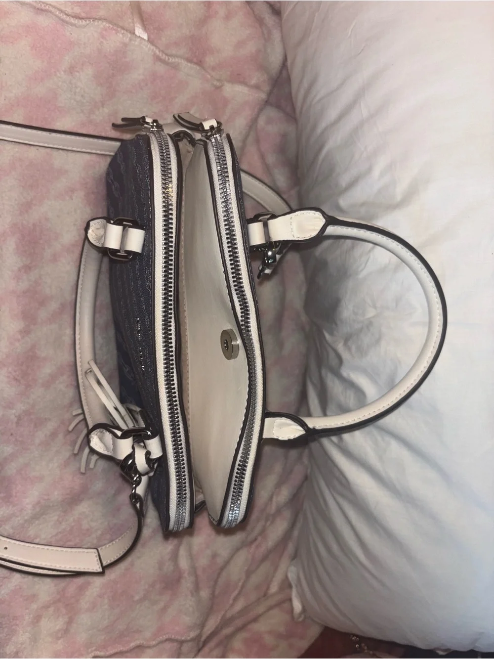 Nine West Navy and Cream Chain-Print Dome Crossbody Bag